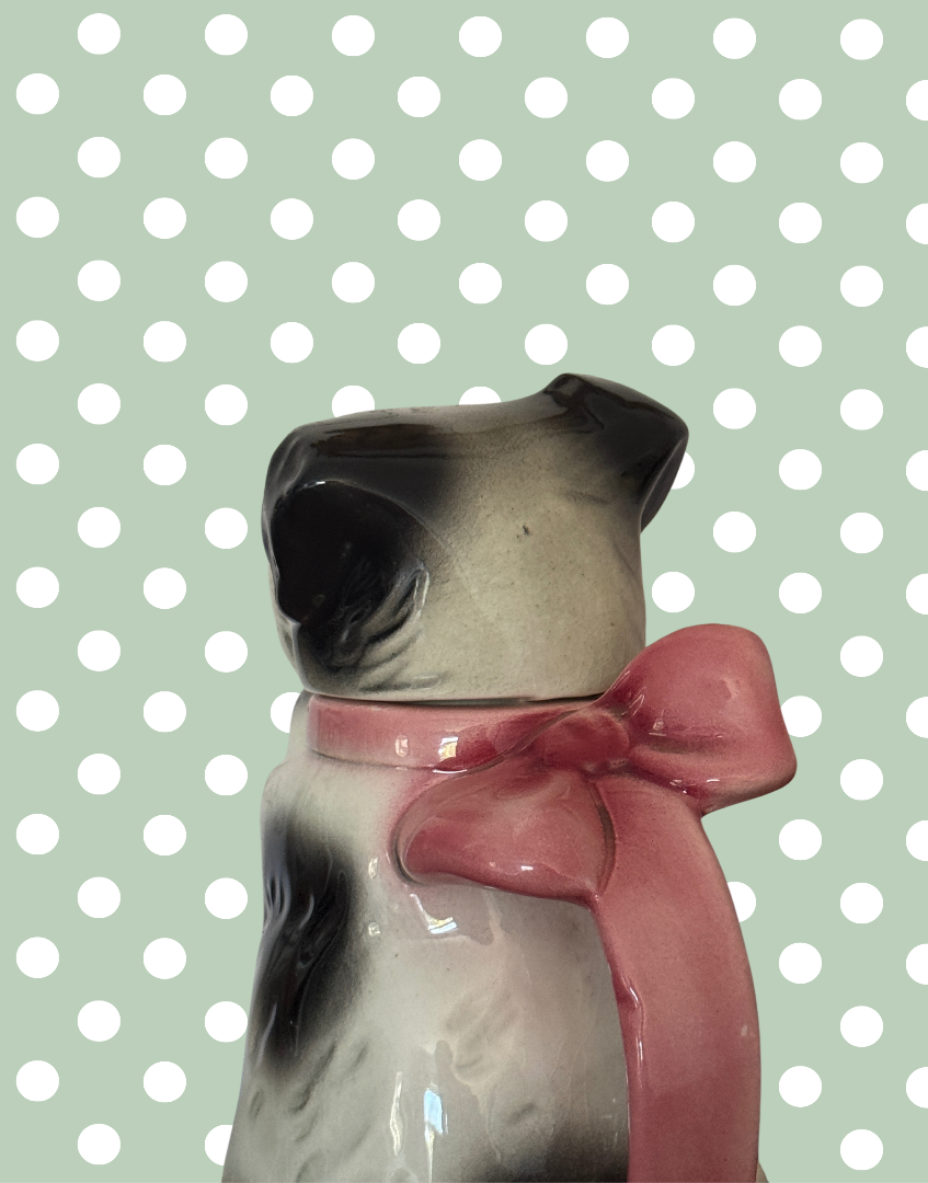 Enchanting Vintage Erphila Germany Dog 1940s Teapot | Highlt Collectable Black and White Scottie Terrier with Pink Bow
