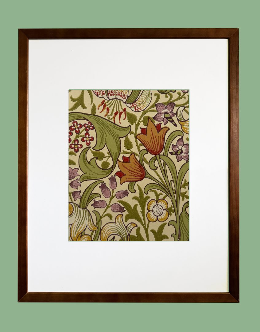 'Golden Lily – Olive & Russet’ Vintage Morris & Co. Wall Art | Decorative Framed William Morris Floral Print