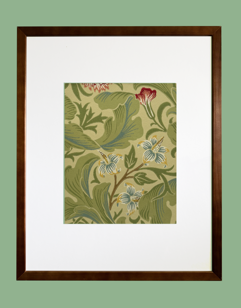 ‘Leicester – Green & Coral’ William Morris Unique Wall Decor | Arts & Crafts Floral Vintage Wallpaper Framed Print