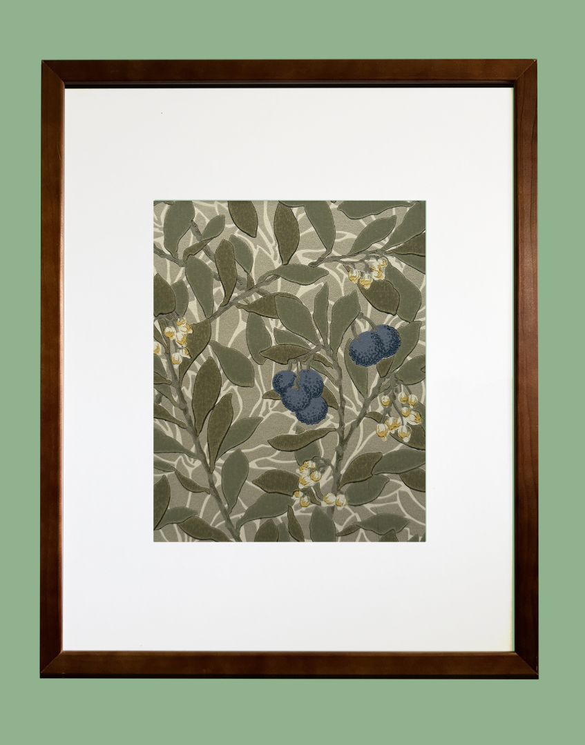 ‘Arbutus – Silver & Cobalt’ William Morris Unique Sample Art Work | Hand Framed Vintage Morris & Co. Floral Wallpaper Wall Art