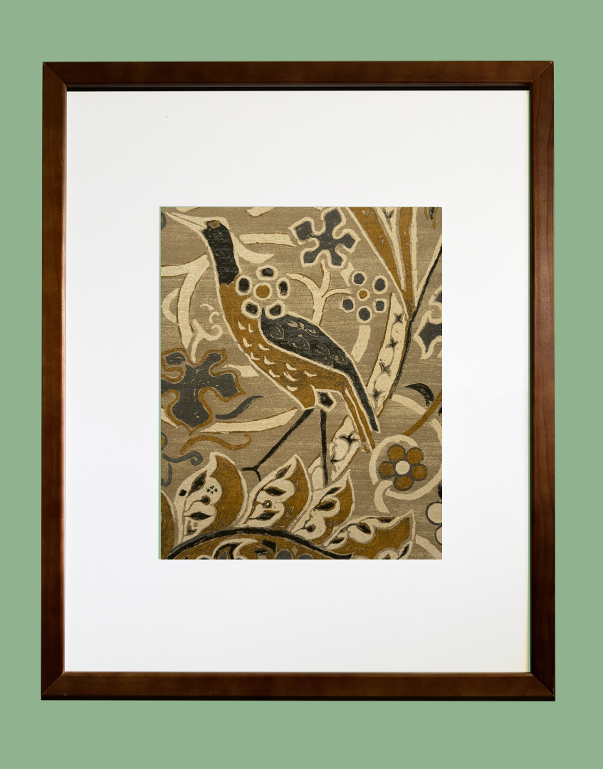 ‘Bullerswood – Stone & Mustard’ Rare William Morris Framed Wall Art | Morris & Co. Original Vintage Wallpaper Sample