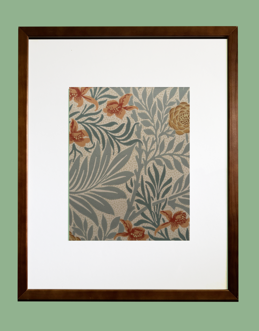 ‘Larkspur – Slate Russet’ Rare William Morris Framed Wall Art | Hand Framed Vintage Heritage Wallpaper Wall Decor