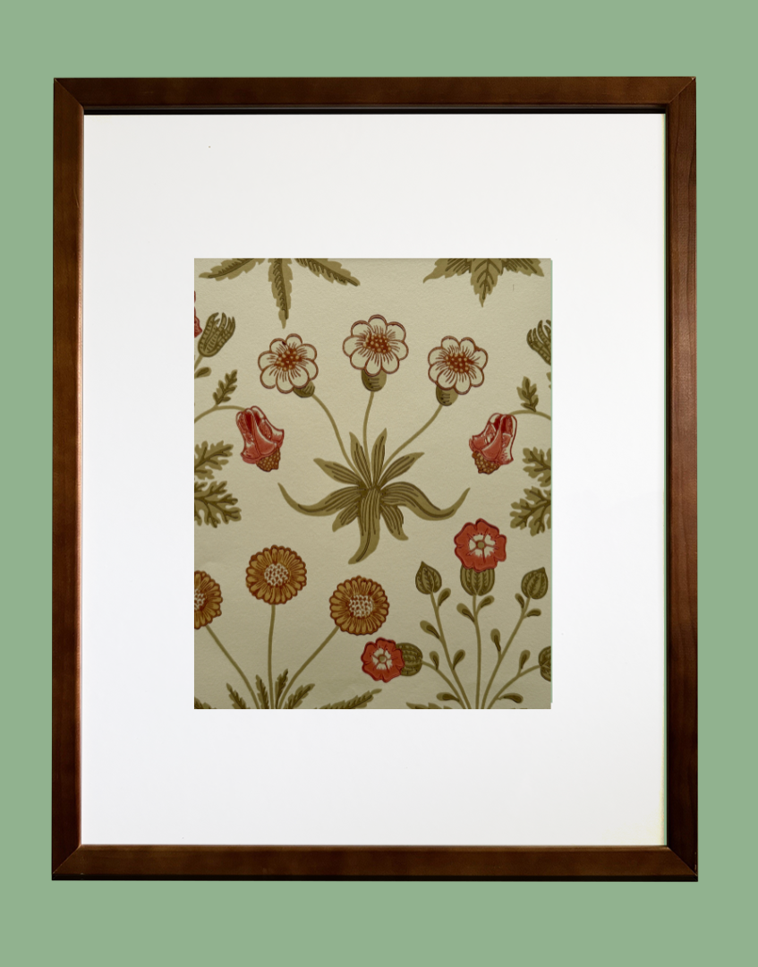 ‘Daisy – Coral & Manilla’ William Morris Unique Framed Print | Morris & Co. Vintage Floral Wallpaper