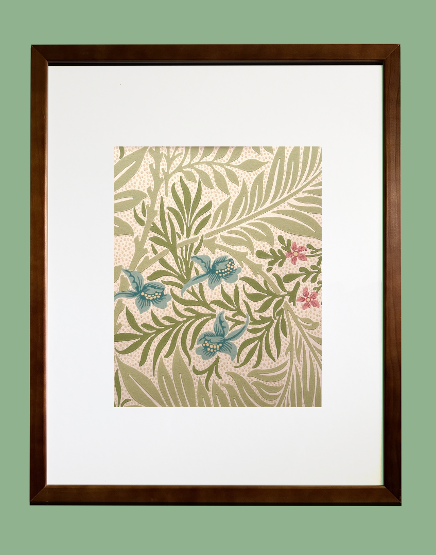 'Larkspur – Green & Coral’ Pretty Morris & Co. Unique Framed Print | William Morris Summer Floral Wall Art