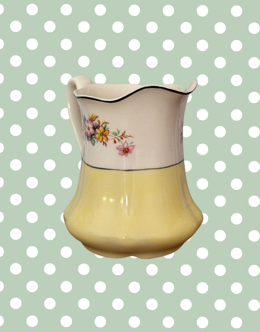 Johnson Bros Pareek ‘Lombardy’ Floral Yellow Jug | Vintage English Pretty Milk Creamer 1930s-1940s
