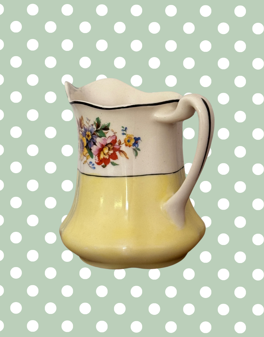 Johnson Bros Pareek ‘Lombardy’ Floral Yellow Jug | Vintage English Pretty Milk Creamer 1930s-1940s