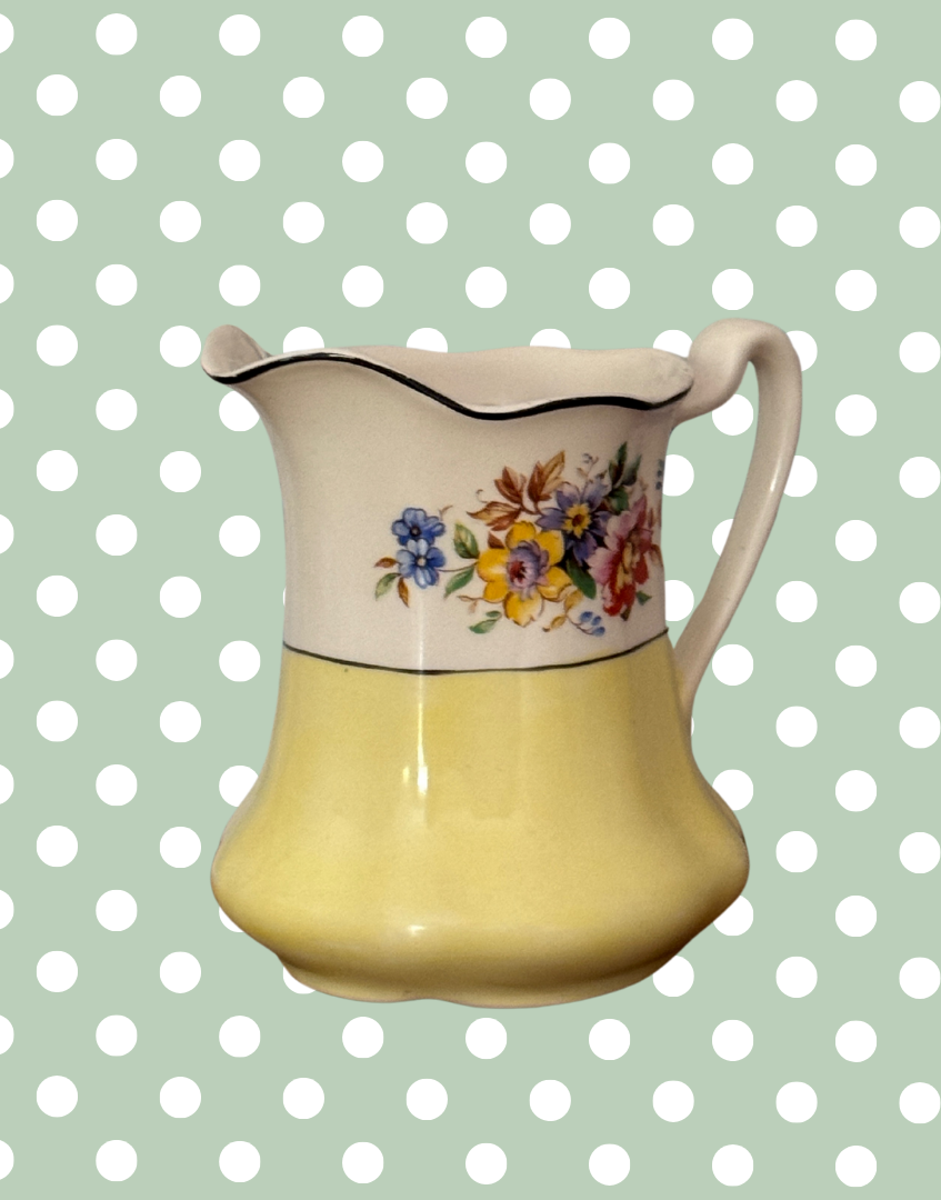 Johnson Bros Pareek ‘Lombardy’ Floral Yellow Jug | Vintage English Pretty Milk Creamer 1930s-1940s