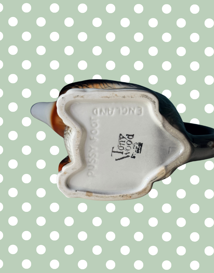 Base of Tony Wood vintage pussyfoot cat teapot with maker stamp