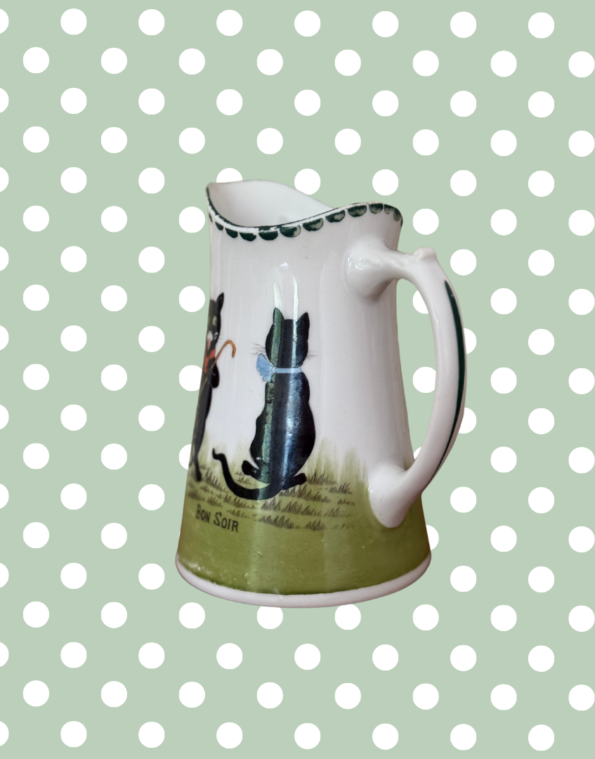 Antique Grimwades “Bon Soir” Black Cats Nursery Ware Jug | Rare French Cats Children’s Milk Jug c.1900