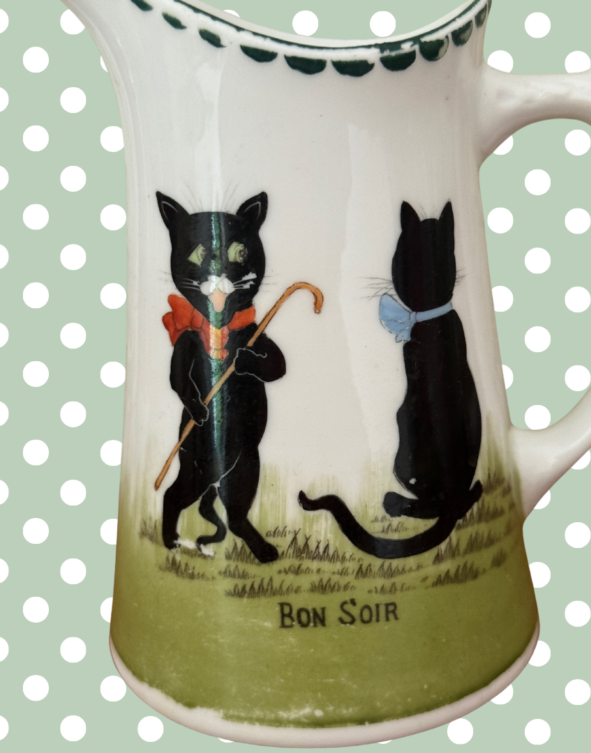 Antique Grimwades “Bon Soir” Black Cats Nursery Ware Jug | Rare French Cats Children’s Milk Jug c.1900