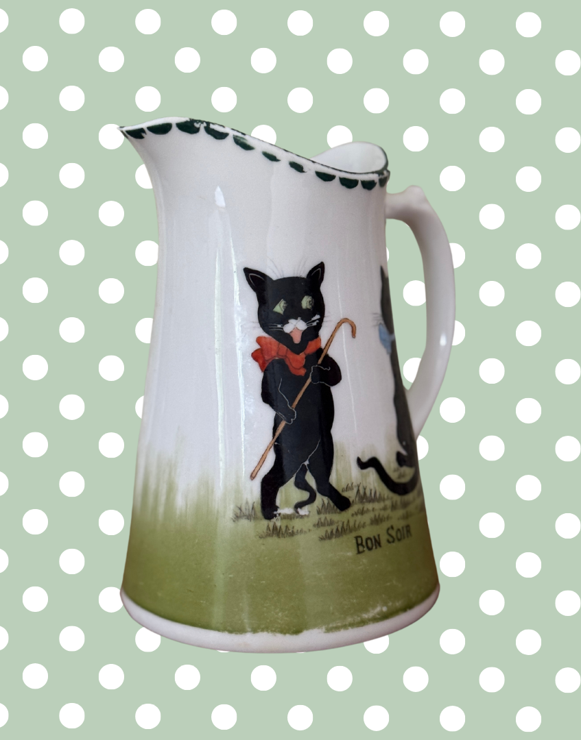 Antique Grimwades “Bon Soir” Black Cats Nursery Ware Jug | Rare French Cats Children’s Milk Jug c.1900