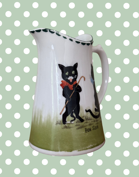 Antique Grimwades “Bon Soir” Black Cats Nursery Ware Jug | Rare French Cats Children’s Milk Jug c.1900