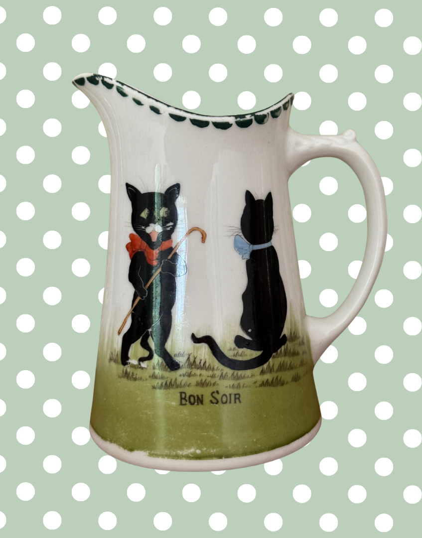 Antique Grimwades “Bon Soir” Black Cats Nursery Ware Jug | Rare French Cats Children’s Milk Jug c.1900