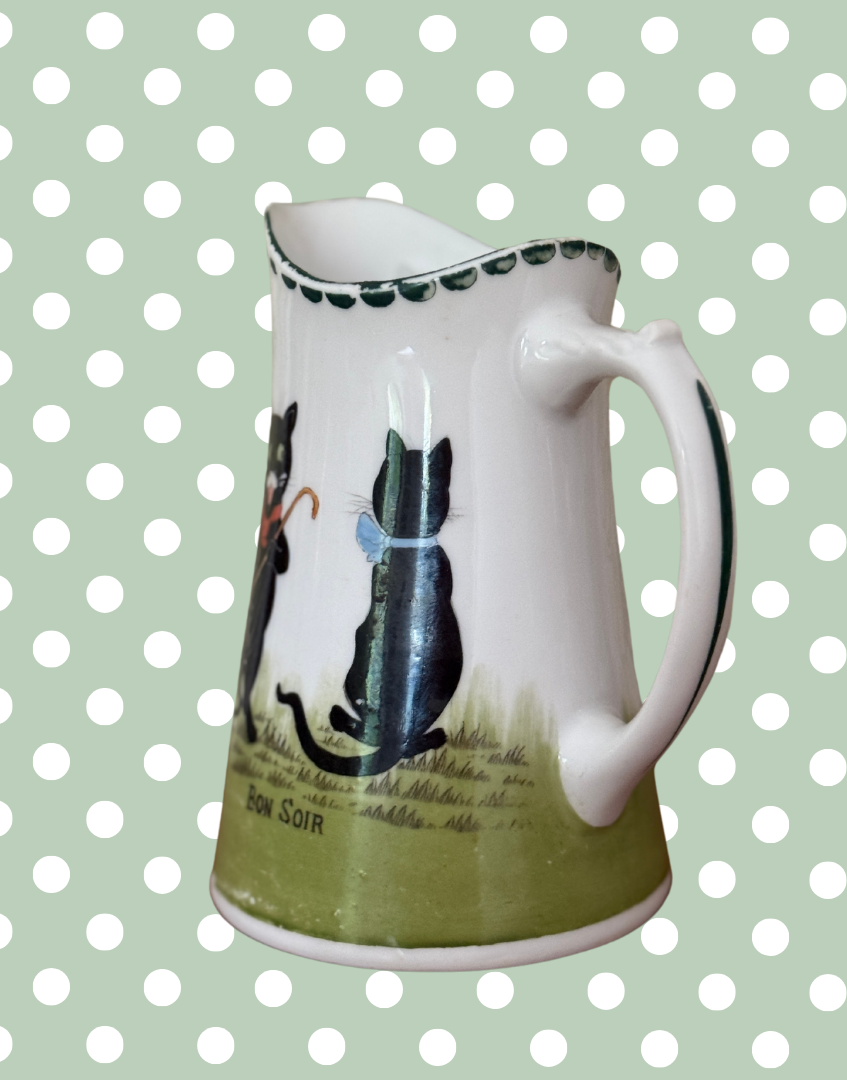 Antique Grimwades “Bon Soir” Black Cats Nursery Ware Jug | Rare French Cats Children’s Milk Jug c.1900