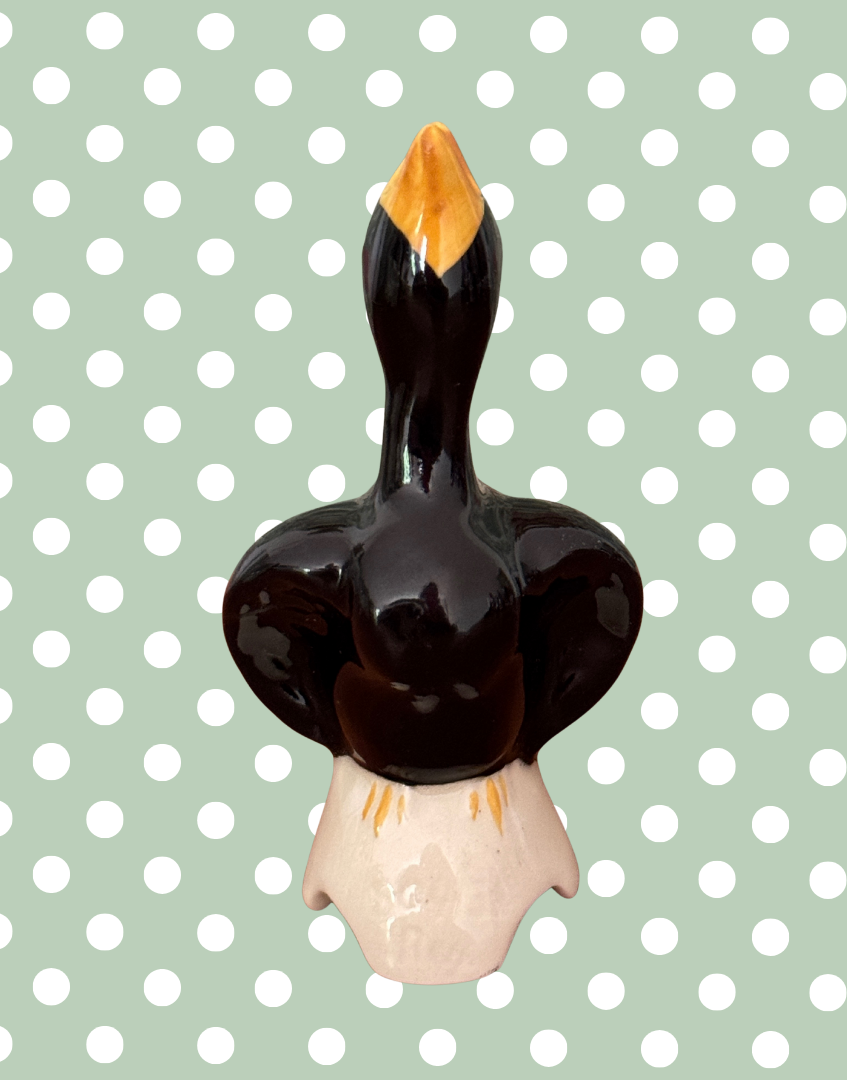 Highly Collectible Black & Yellow Pie Bird on White Perch | Mid-Century British Traditional Baking Desig