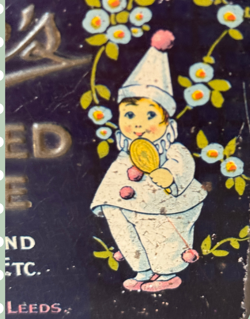 Whimiscal 1930s Thorne’s of Leeds Assorted Toffee Tin | Vintage Confectionery Advertising | Dark Quirky Nursery-Style Graphics