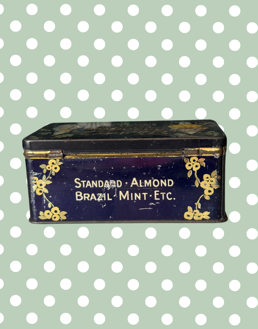 Whimiscal 1930s Thorne’s of Leeds Assorted Toffee Tin | Vintage Confectionery Advertising | Dark Quirky Nursery-Style Graphics