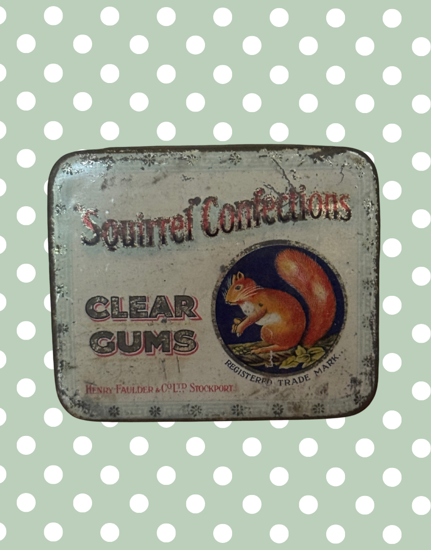 Characterful Vintage Squirrel Confections Tin | 1930s Stockport Confectionery Collectable