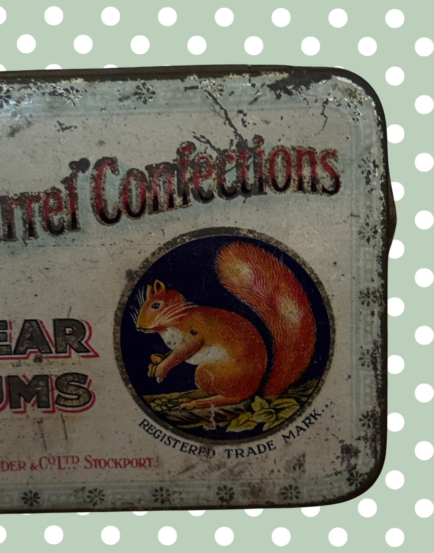 Characterful Vintage Squirrel Confections Tin | 1930s Stockport Confectionery Collectable