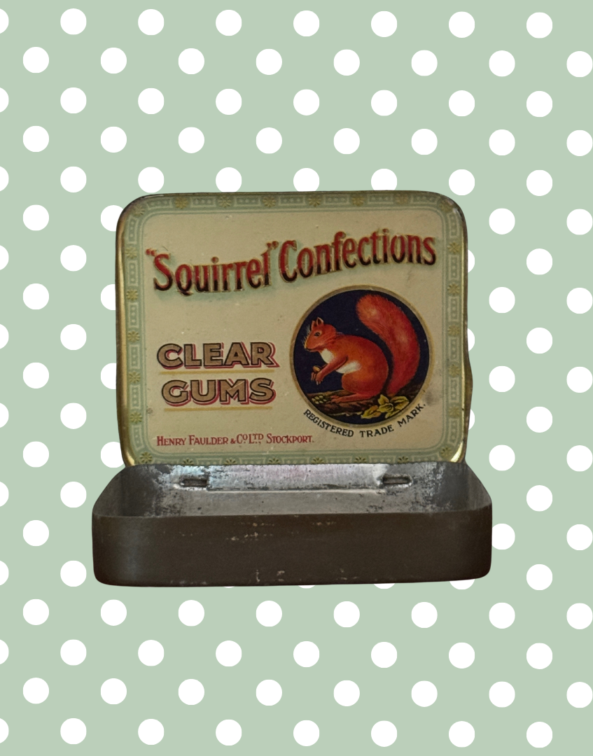 Characterful Vintage Squirrel Confections Tin | 1930s Stockport Confectionery Collectable