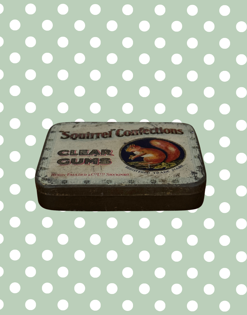 Characterful Vintage Squirrel Confections Tin | 1930s Stockport Confectionery Collectable