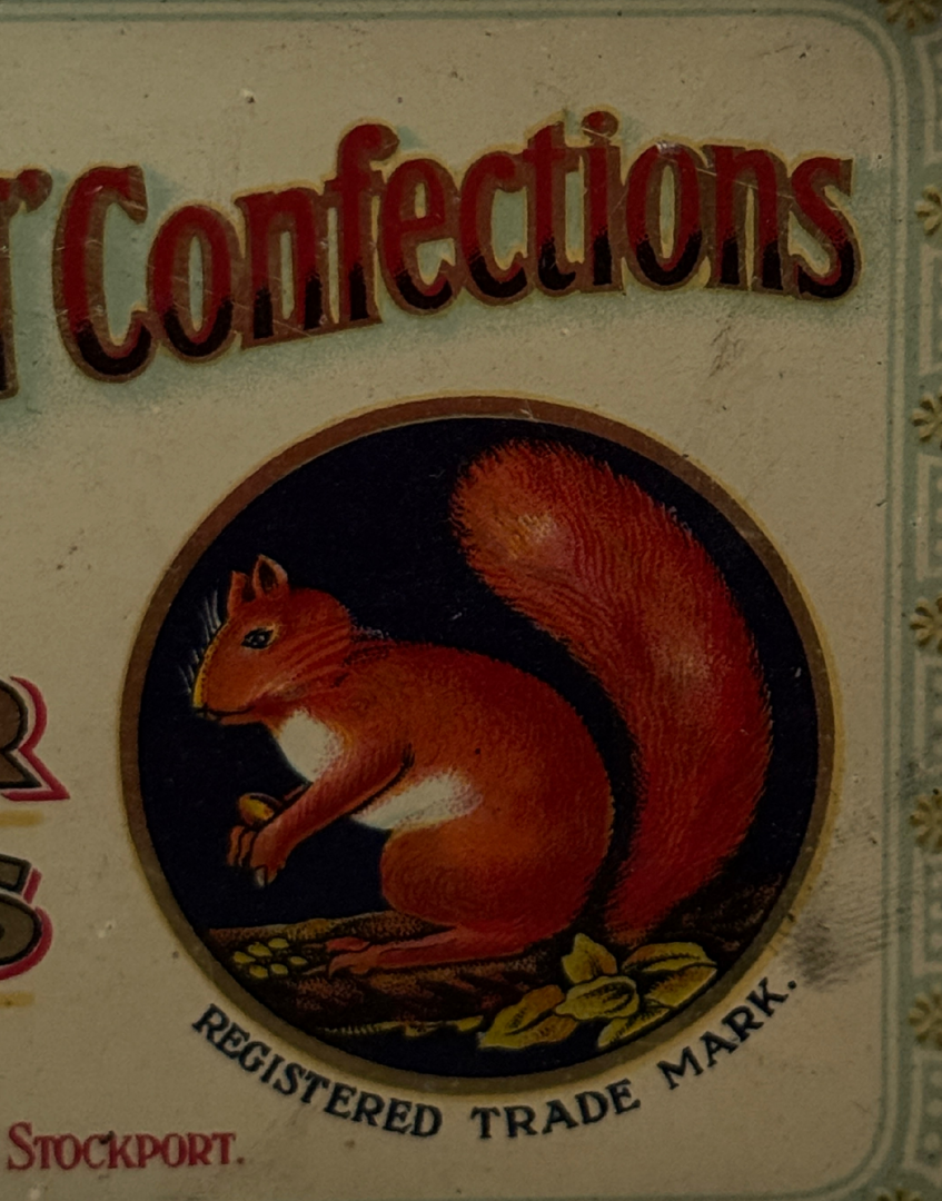 Characterful Vintage Squirrel Confections Tin | 1930s Stockport Confectionery Collectable