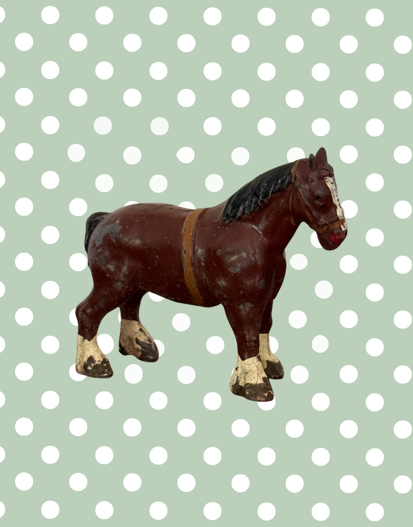 Majestic Large Chestnut Shire Cart Horse Vintage Figurine | 1920s John Hill & Co Lead Farm Toy Collectible