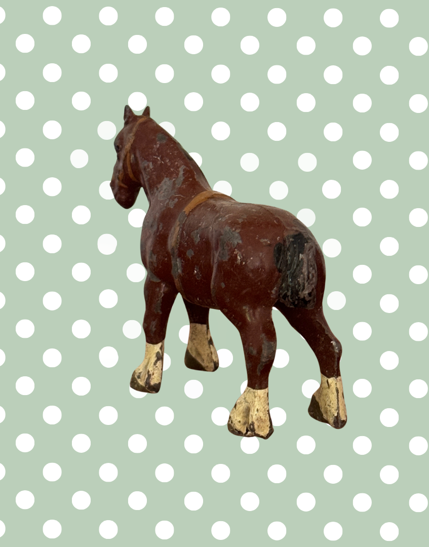 Majestic Large Chestnut Shire Cart Horse Vintage Figurine | 1920s John Hill & Co Lead Farm Toy Collectible