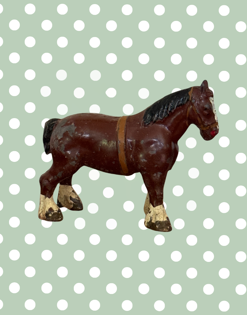 Majestic Large Chestnut Shire Cart Horse Vintage Figurine | 1920s John Hill & Co Lead Farm Toy Collectible