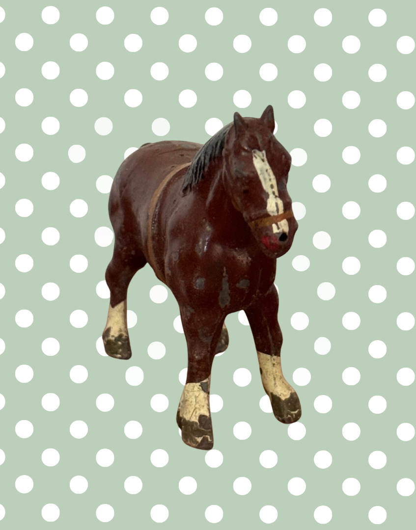 Majestic Large Chestnut Shire Cart Horse Vintage Figurine | 1920s John Hill & Co Lead Farm Toy Collectible