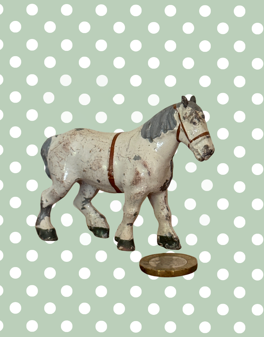 Rare White Shire Cart Horse with Red Dress Detail Figurine | Vintage 1920s John Hill & Co Lead Farm Toy Collectible