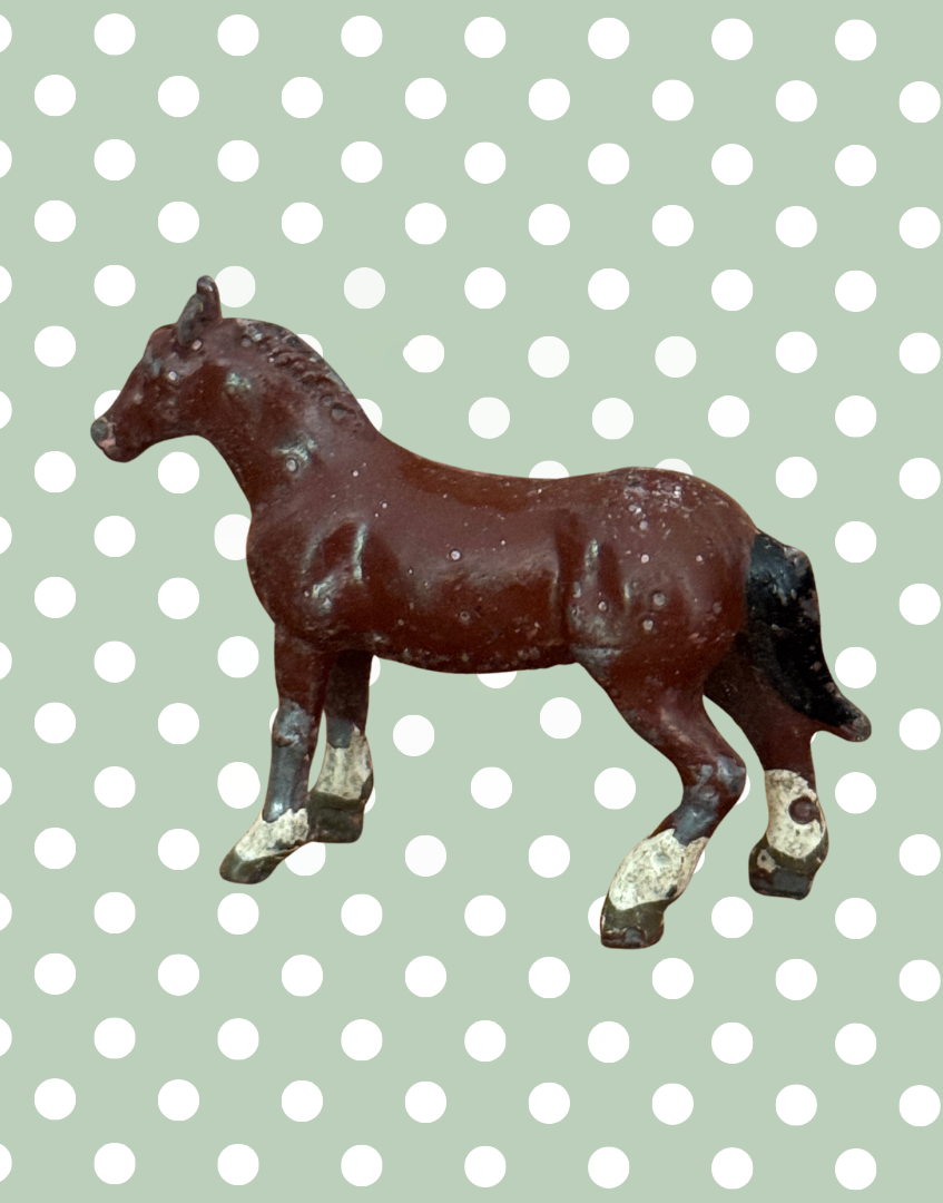 Standing Chestnut Brown Vintage Horse or Foal Figurine | 1920s John Hill & Co Lead Farm Toy Collectible