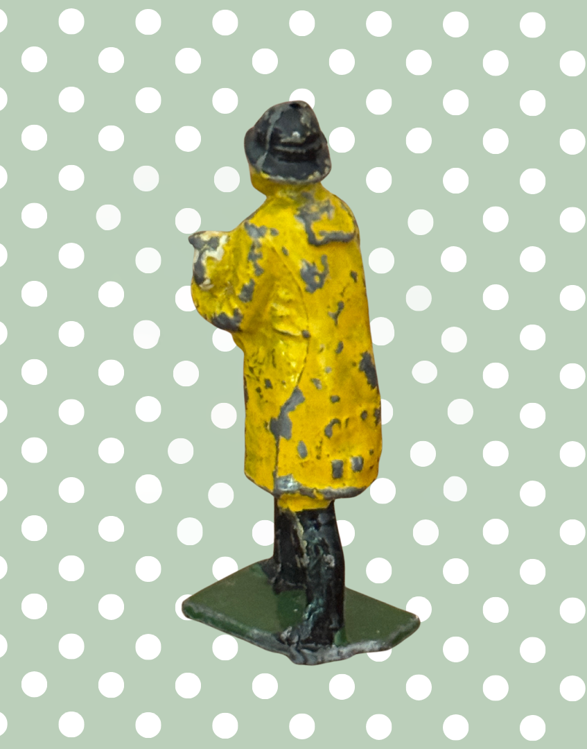 British Farmer Carrying Cream Sheep in Yellow Raincoat | 1920s Rare Britains Hand-Painted Lead Toy