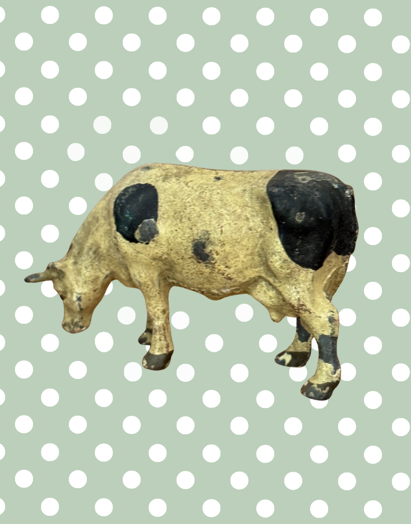 Cream and Brown Large Grazing Cow Vintage Figurine | 1920s Britains Hand-Painted Lead Farm Toy Collectible