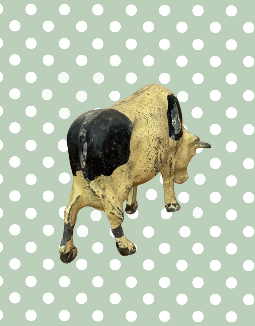 Cream and Brown Large Grazing Cow Vintage Figurine | 1920s Britains Hand-Painted Lead Farm Toy Collectible