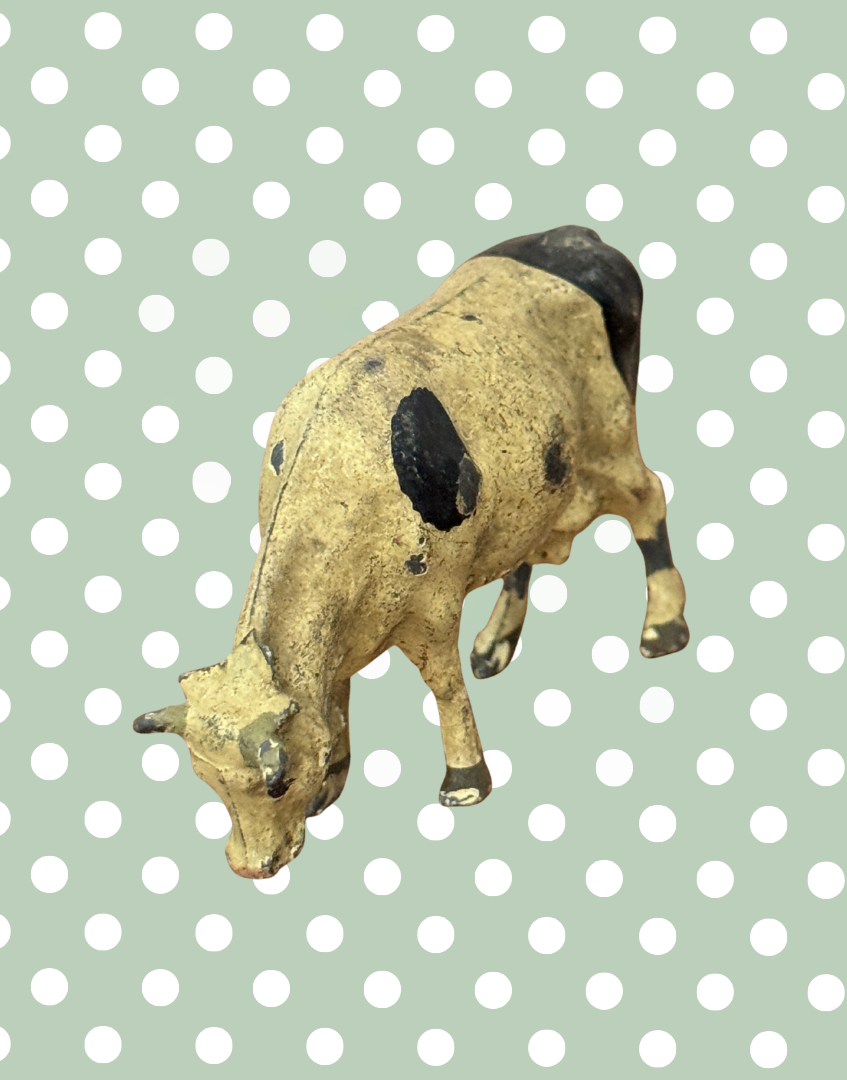 Vintage Cream and Black Large Grazing Cow | 1920s John Hill & Co Lead Farm Toy Collectible