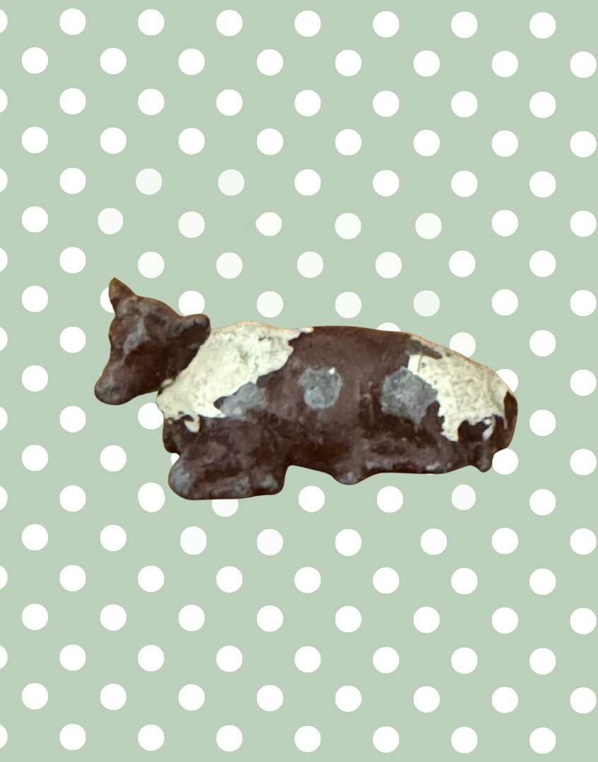 Beige and Brown Laying Down Small Cow / Calf Pair | 1920s Britains Lead Farm Toy Collectibles