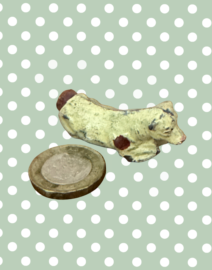 Beige and Brown Patched Laying Down Small Cow or Calf | John Hill & Co Lead Farm Toy Collectibles