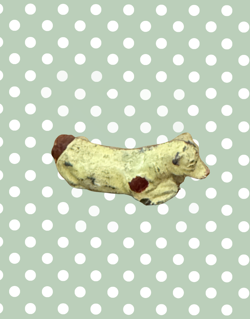 Beige and Brown Patched Laying Down Small Cow or Calf | John Hill & Co Lead Farm Toy Collectibles