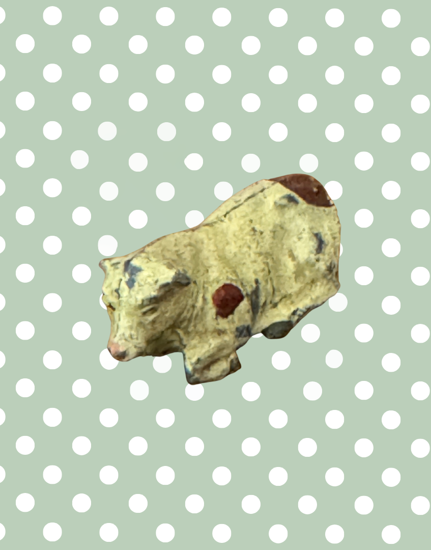 Beige and Brown Patched Laying Down Small Cow or Calf | John Hill & Co Lead Farm Toy Collectibles