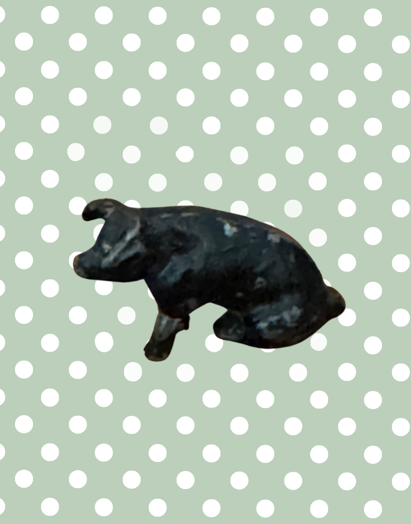 Black Miniature Sitting Piglet | Charming 1920s Britains Lead Farmyard Collectible