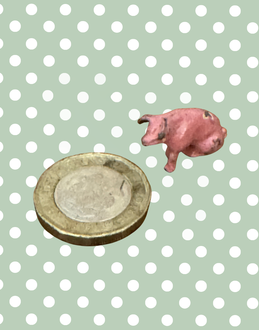 Miniature Glossy Sitting Pink Piglet with Brown Ear Patch | Rare 1920s Britains Lead Toy Collectible