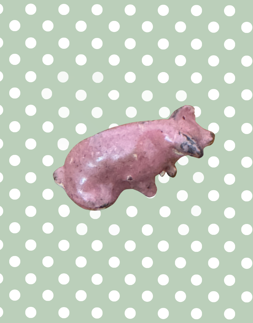 Miniature Glossy Sitting Pink Piglet with Brown Ear Patch | Rare 1920s Britains Lead Toy Collectible