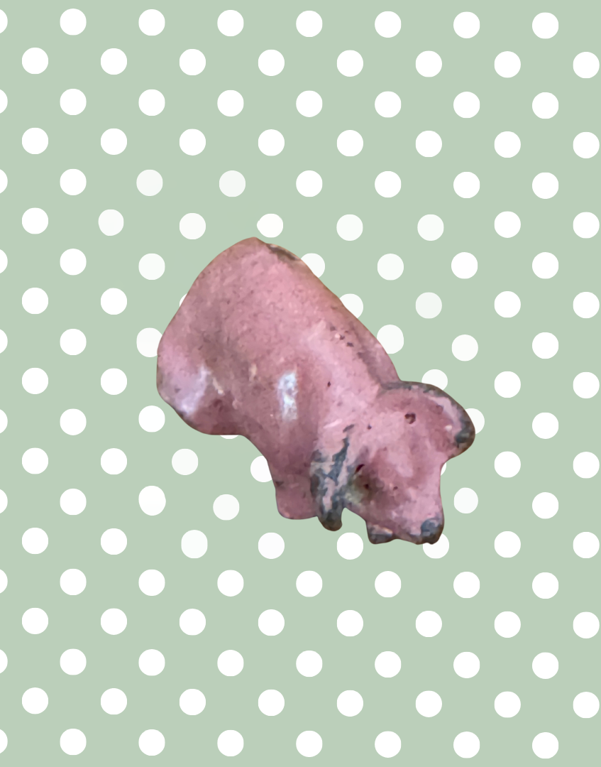 Miniature Glossy Sitting Pink Piglet with Brown Ear Patch | Rare 1920s Britains Lead Toy Collectible