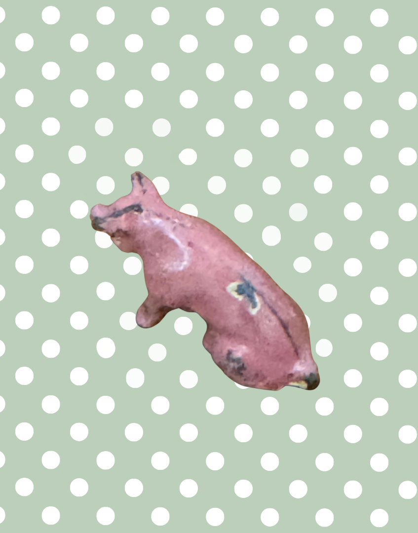 Miniature Glossy Sitting Pink Piglet with Brown Ear Patch | Rare 1920s Britains Lead Toy Collectible