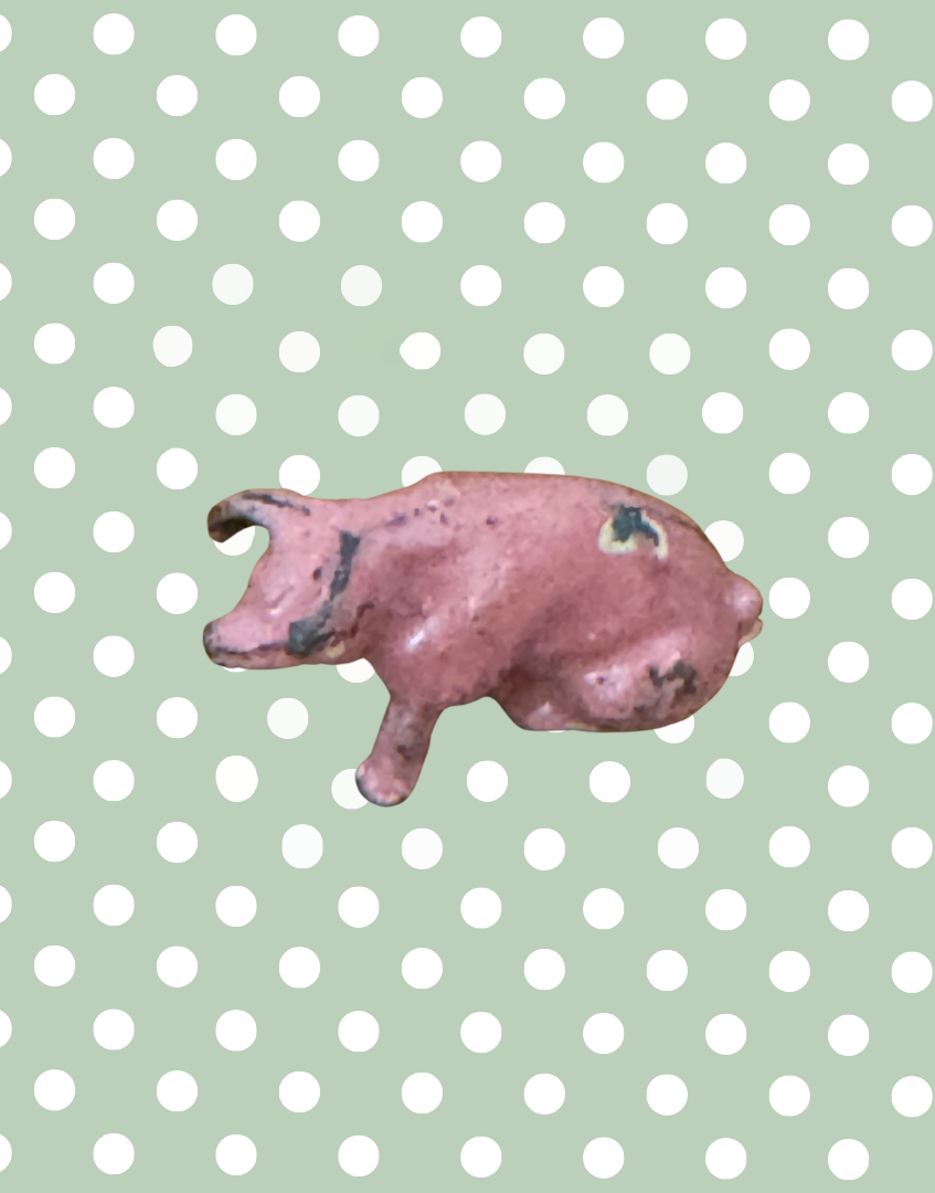 Miniature Glossy Sitting Pink Piglet with Brown Ear Patch | Rare 1920s Britains Lead Toy Collectible