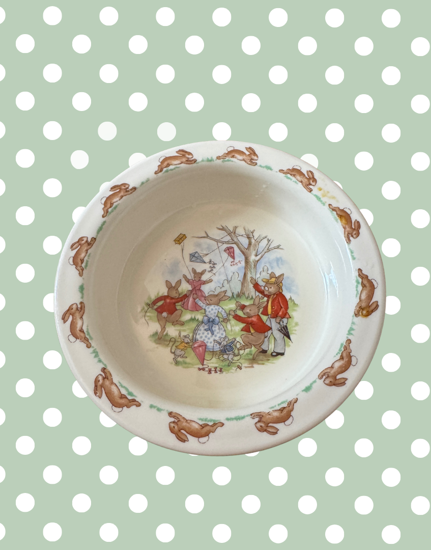 Royal Doulton 'Bunnykins' Collectable Nursery Bowl - Sweet 1934 Beatrix Potter Tableware With Bunnies & Kites