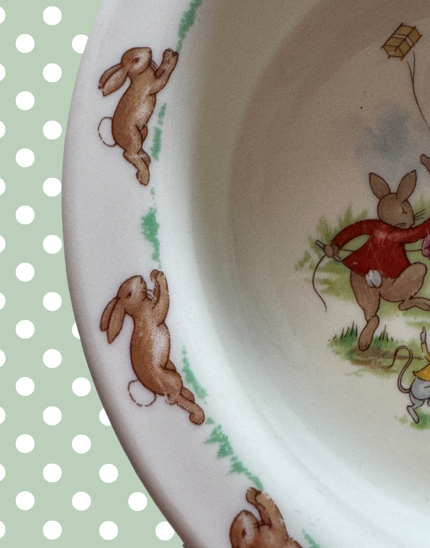 Royal Doulton 'Bunnykins' Collectable Nursery Bowl - Sweet 1934 Beatrix Potter Tableware With Bunnies & Kites