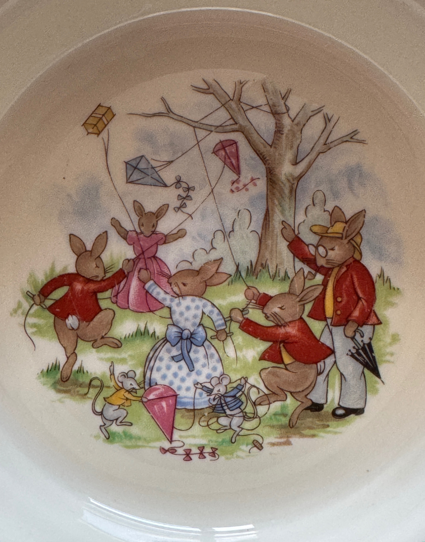 Royal Doulton 'Bunnykins' Collectable Nursery Bowl - Sweet 1934 Beatrix Potter Tableware With Bunnies & Kites