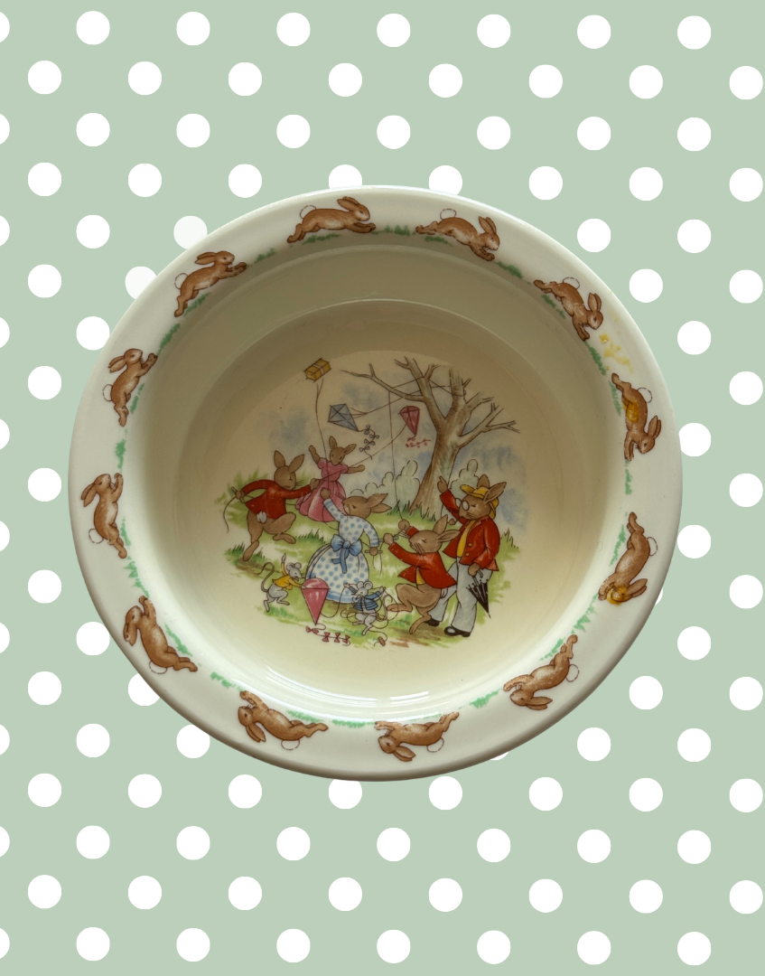 Royal Doulton 'Bunnykins' Collectable Nursery Bowl - Sweet 1934 Beatrix Potter Tableware With Bunnies & Kites